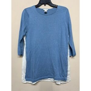 J. Jill Blue Linen Blend Layered Look Knit Top Size Small casual weekend classic